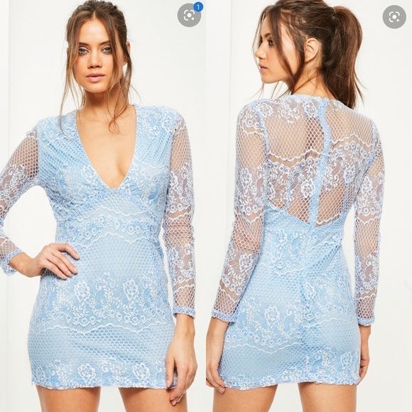 Missguided Lace Long Sleeve Plunge Dress. Size XS. D/A348 - Picture 1 of 6